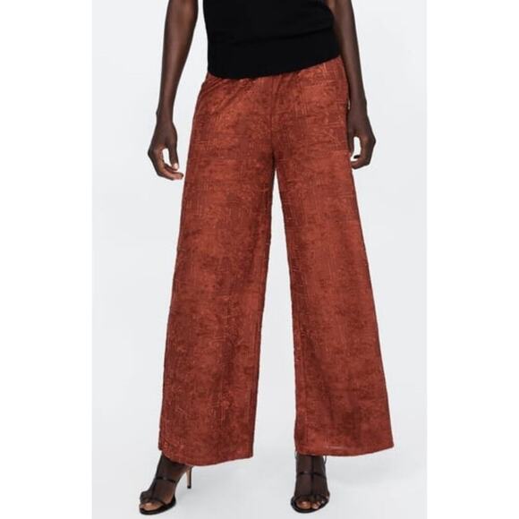 ZARA Jacquard Upholstery Textured Burnout
Wide Leg Pull-On Palazzo Pants Large - Picture 1 of 13